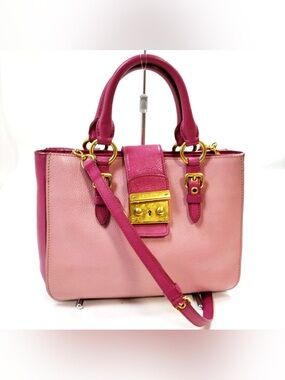 Miu Miu Two-Tone Pink Leather Shoulder Bag with Gold Hardware